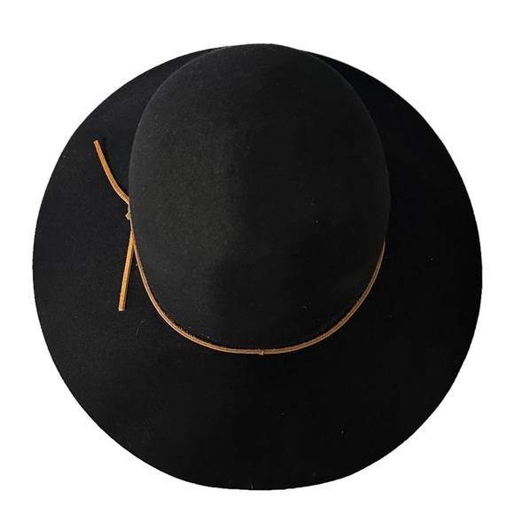 Phenix Women's Floppy Hat Black Wool Wide Brim Leather Cord Round Crown - Picture 3 of 5